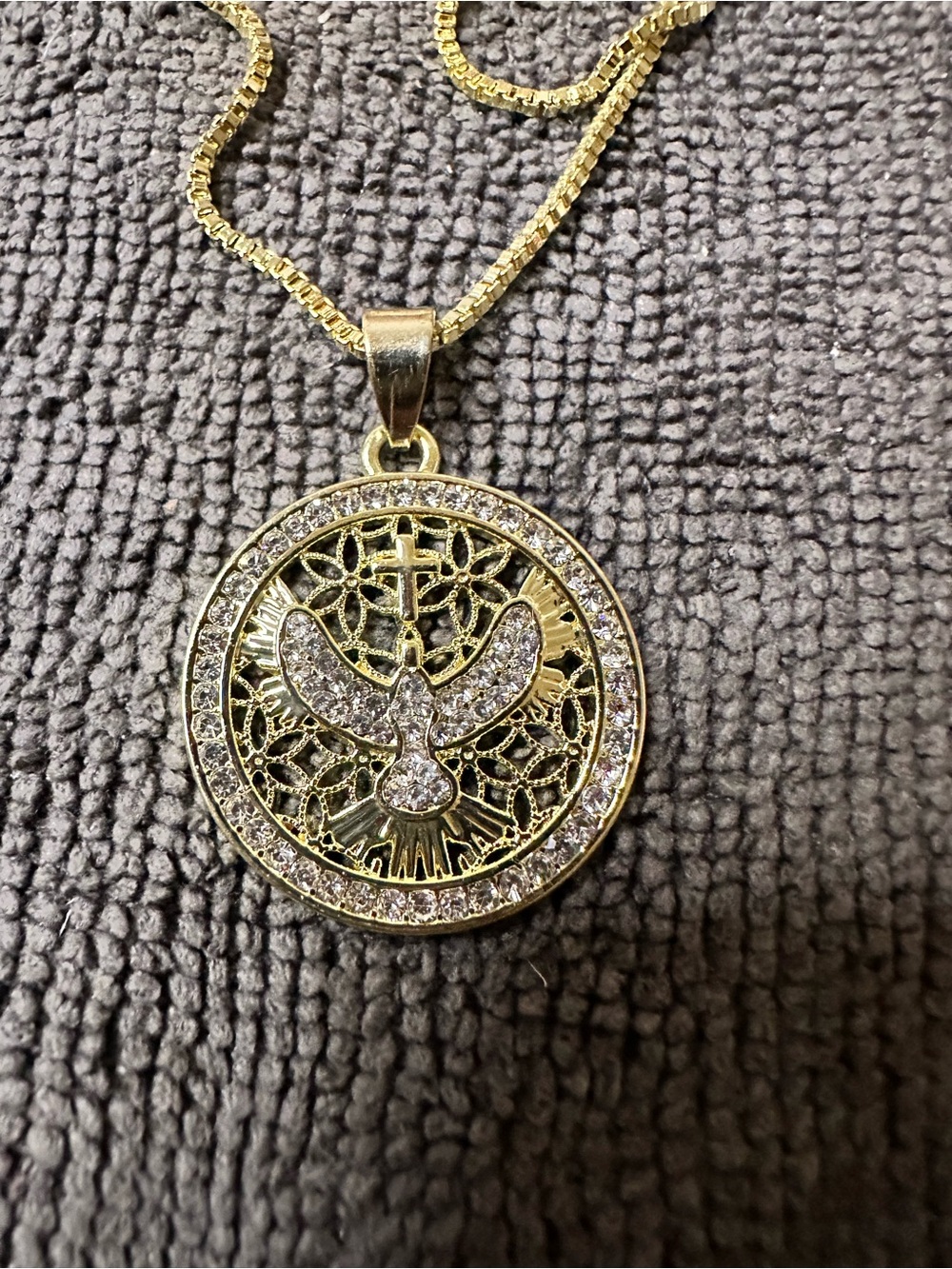 Gold-Tone Dove Medallion Necklace with Crystal Accents